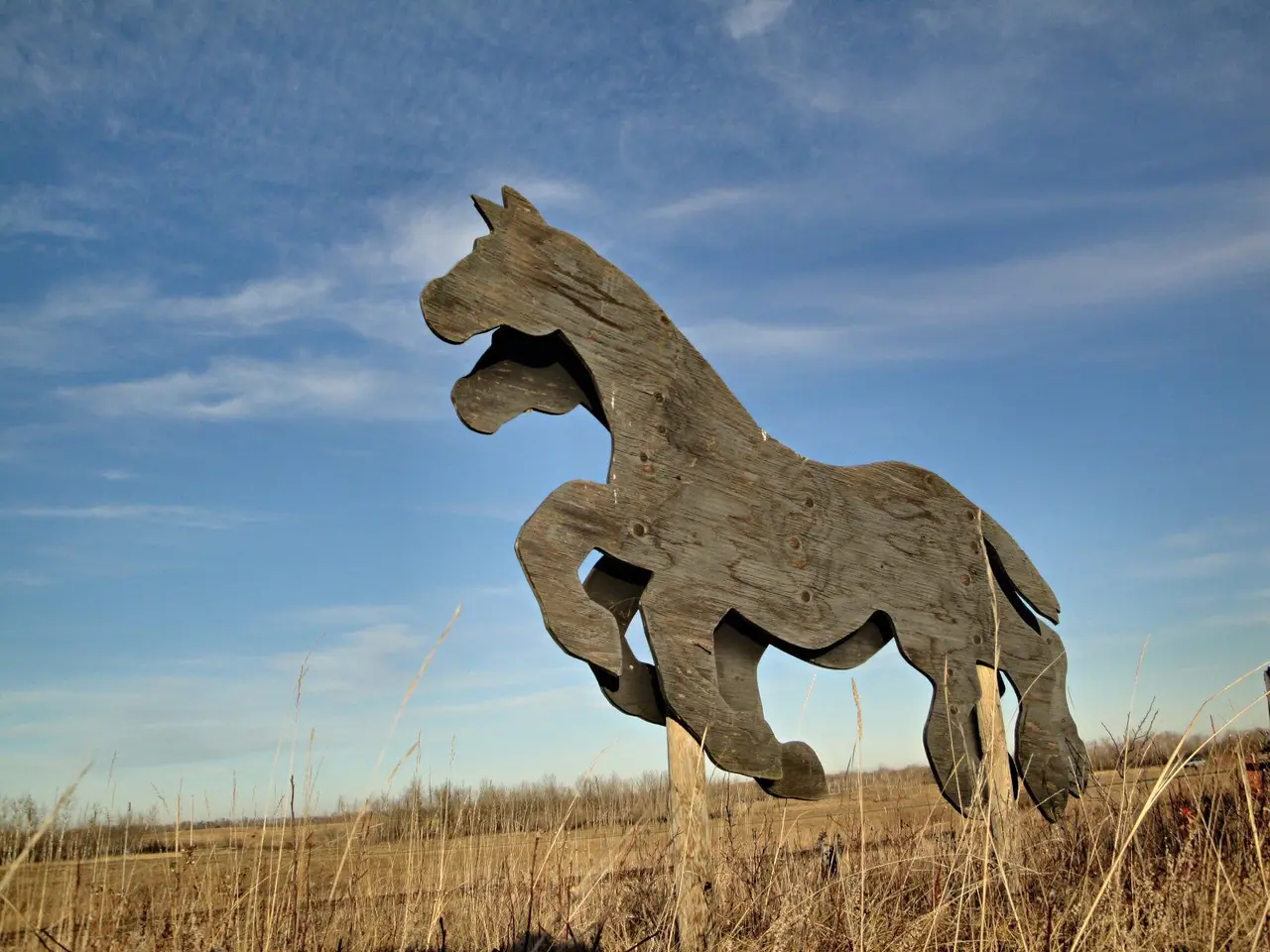 Plywood horse cutout on the prairie, 2011